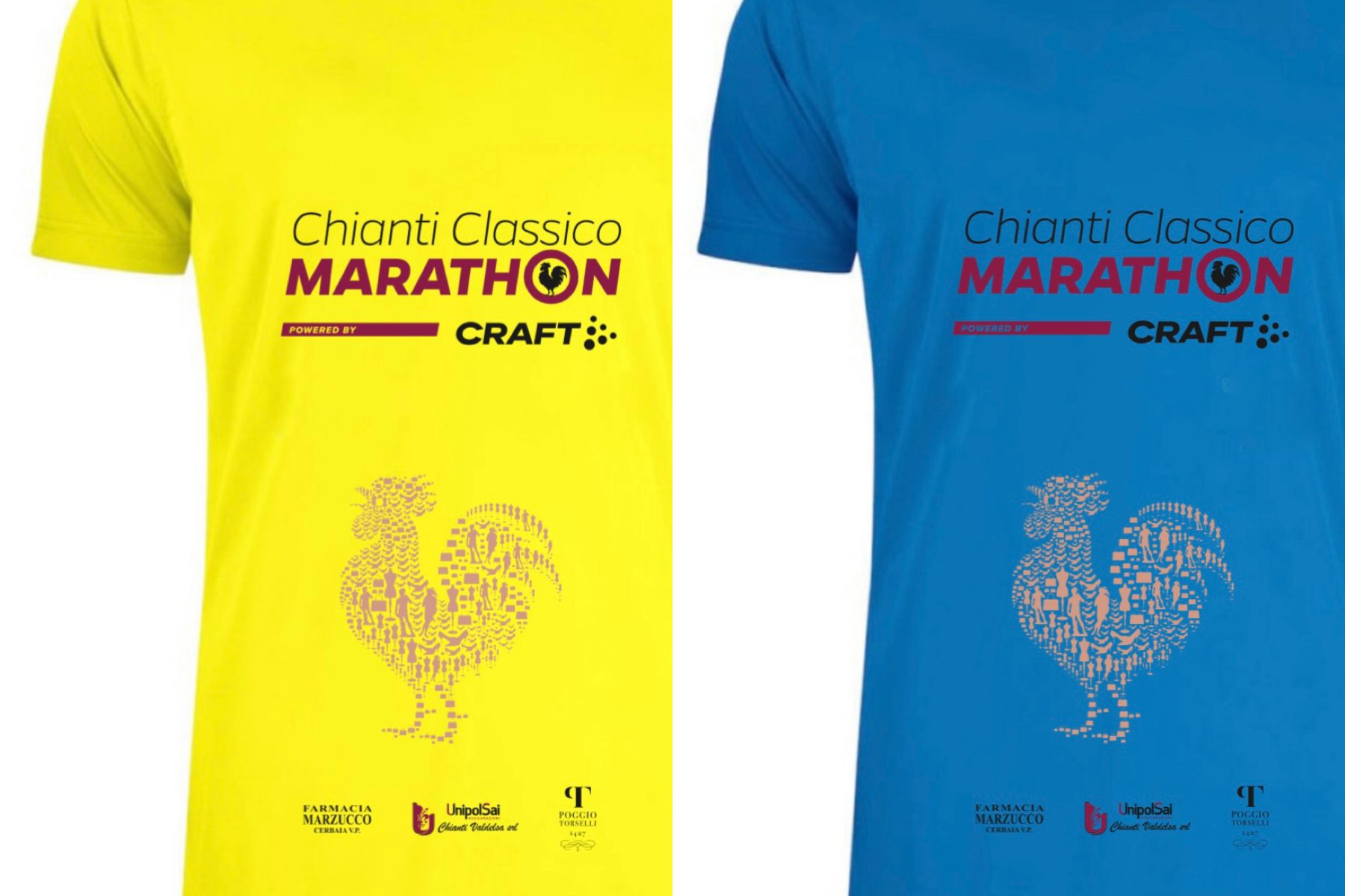 Yellow training shirt for trail and ultratrail, blue for 10 km free step