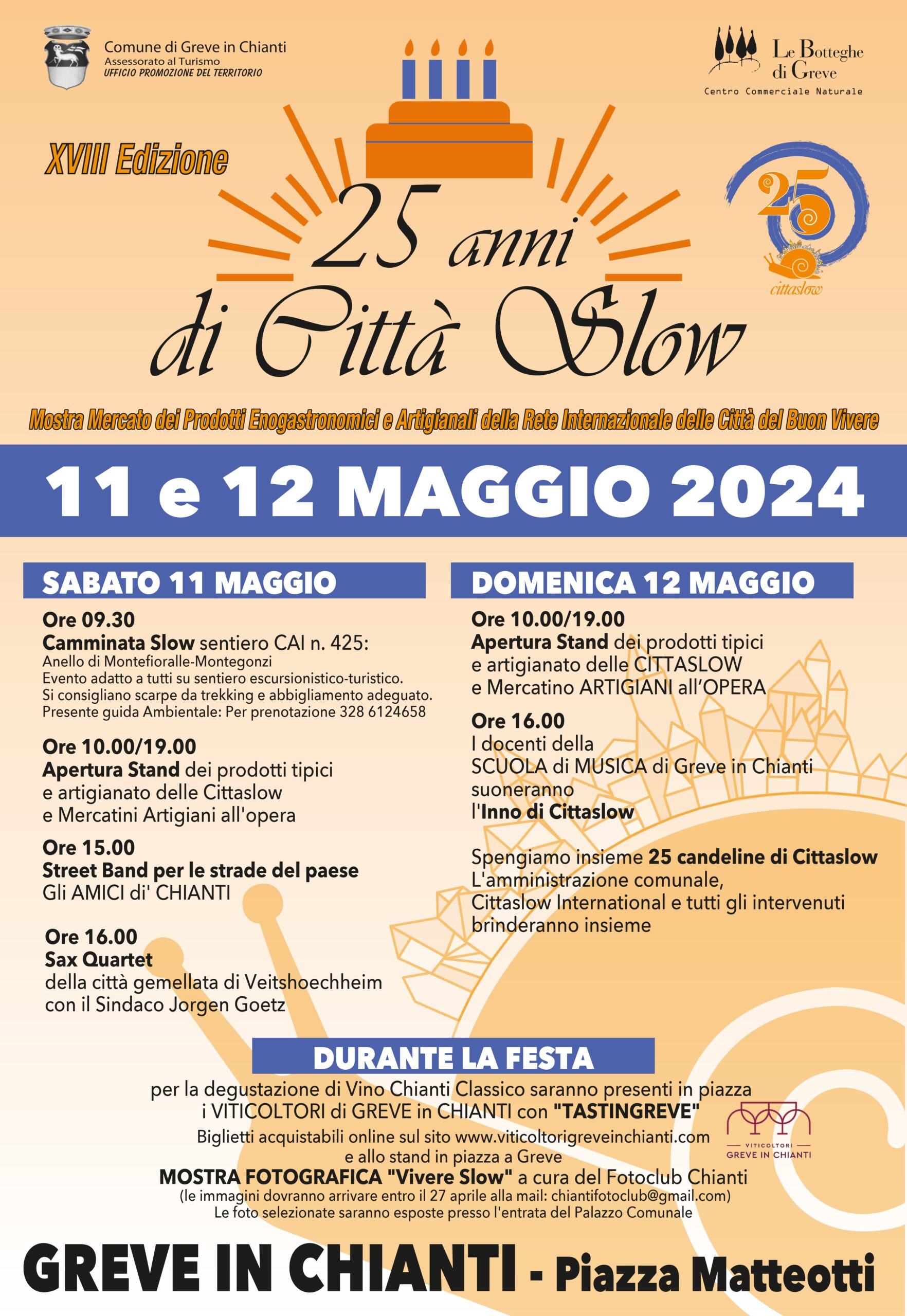 Sabato 11 e domenica 12 maggio: 25 anni di Città Slow a Greve in Chianti